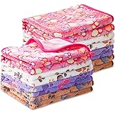 Tegeme 8 Pcs Fleece Dog Blankets for Small Dogs Cat Soft Coral Velvet Warm Sleep Mat Fluffy Dog Paw Print Blanket for Kitten Doggy Small Animal(30 x 41 Inch,Mixed Color)