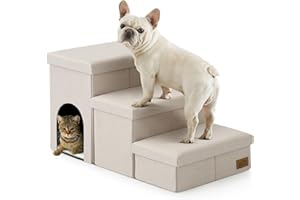 Dog Stairs with Storage, 3-Step Wider Sturdy Dog Steps for Small/Medium/Large Dogs and Older Cats, Doggie Ramp with Condo for