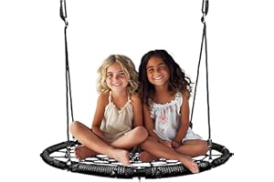 PlayVibe Spider Web Tree Swing – 40 Inch Saucer Swing for Kids Outdoor – Round Disc Swing with 800Lb Weight Capacity, 900D Oxford Waterproof Fabric, & Hanging Straps (Black)