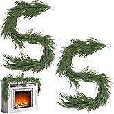 2Pcs 9FT Norfolk Pine Garland Christmas Dense Winter Pine Garland Green Artificial Faux Greenery Real Touch Garlands for Mantle, Wall, Table, Home Xmas Holiday Decor