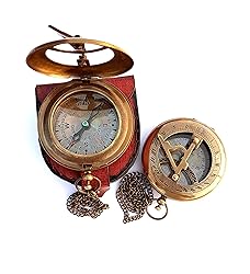 Brass Sundial Compass with Leather Case and Chain