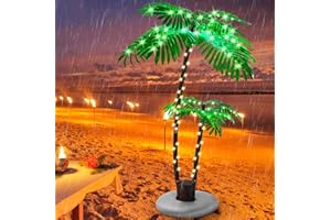 QUICARD Artificial Lighted Palm Tree, Palm Trees for Outside Patio for Home Decor Outdoor, Christmas, Hawaiian, Jungle, Home Party, Pool, Beach, Patio Decor (5FT, 2-Trunk)