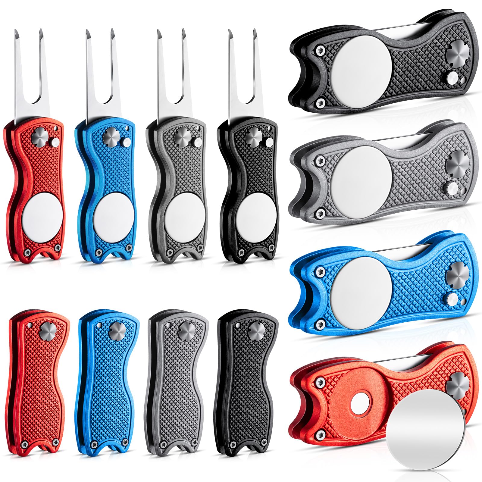 Photo 1 of Poen 12 Pcs Golf Divot Tool Golf Repair Tool with Magnetic Ball Marker and Popping Button Metal Foldable Switchblade Repair Fixer for Golfers Prizes(Assorted Color)
