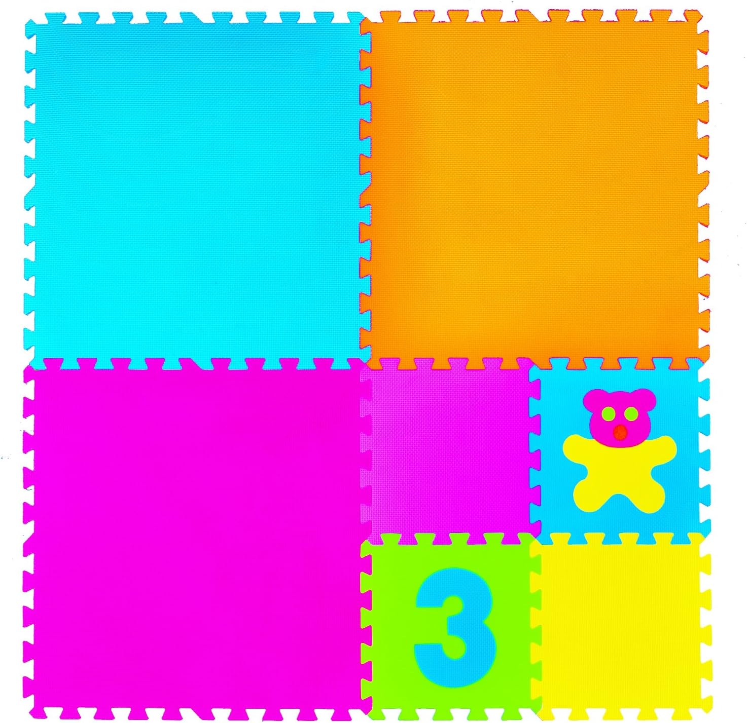 POCO DIVO 36-SQFT Giant Play Mat 9-Tile Excise Mat Easy Setup Solid EVA Foam Mat Multi-Color Interlocking Floor with 18-Border: Toys & Games