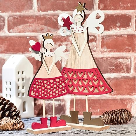 Valery Madelyn 23 31cm Holz Weihnachtsdekoration Engel Weihnachtsfigur Lieber Weihnachtsmann Thema Schutzengel 2er Set Dekofigur Mit Flügel Für