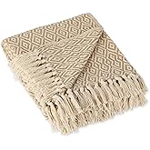 DII Rustic Farmhouse Double Diamond Woven Throw, 50x60, Stone