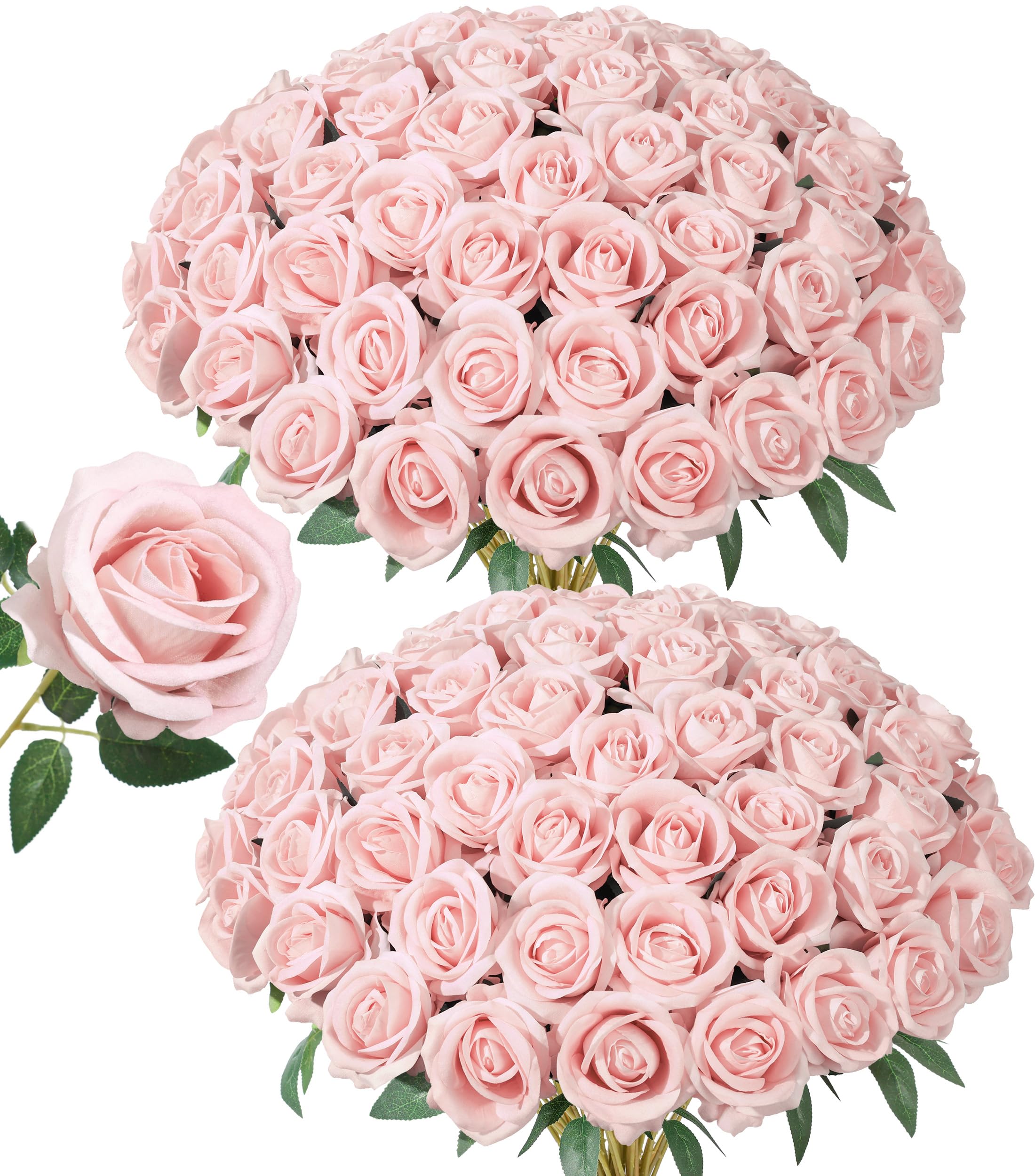 Photo 1 of 50 PCS Roses Artificial Flowers, Fake Roses with Stem Realistic Blush Silk Rose for DIY Wedding Bouquets Table Centerpieces Arrangements Baby Shower Birthday Home Decor Valentines Day Gift for Her
