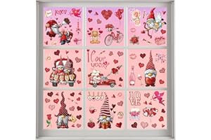 Auzesto 85Pcs Valentine's Day Window Clings, Red Pink Valentine’s Day Gnome Window Stickers Double Sided Love Heart Window Decals for Valentines Day School Home Office Decor Party Supplies