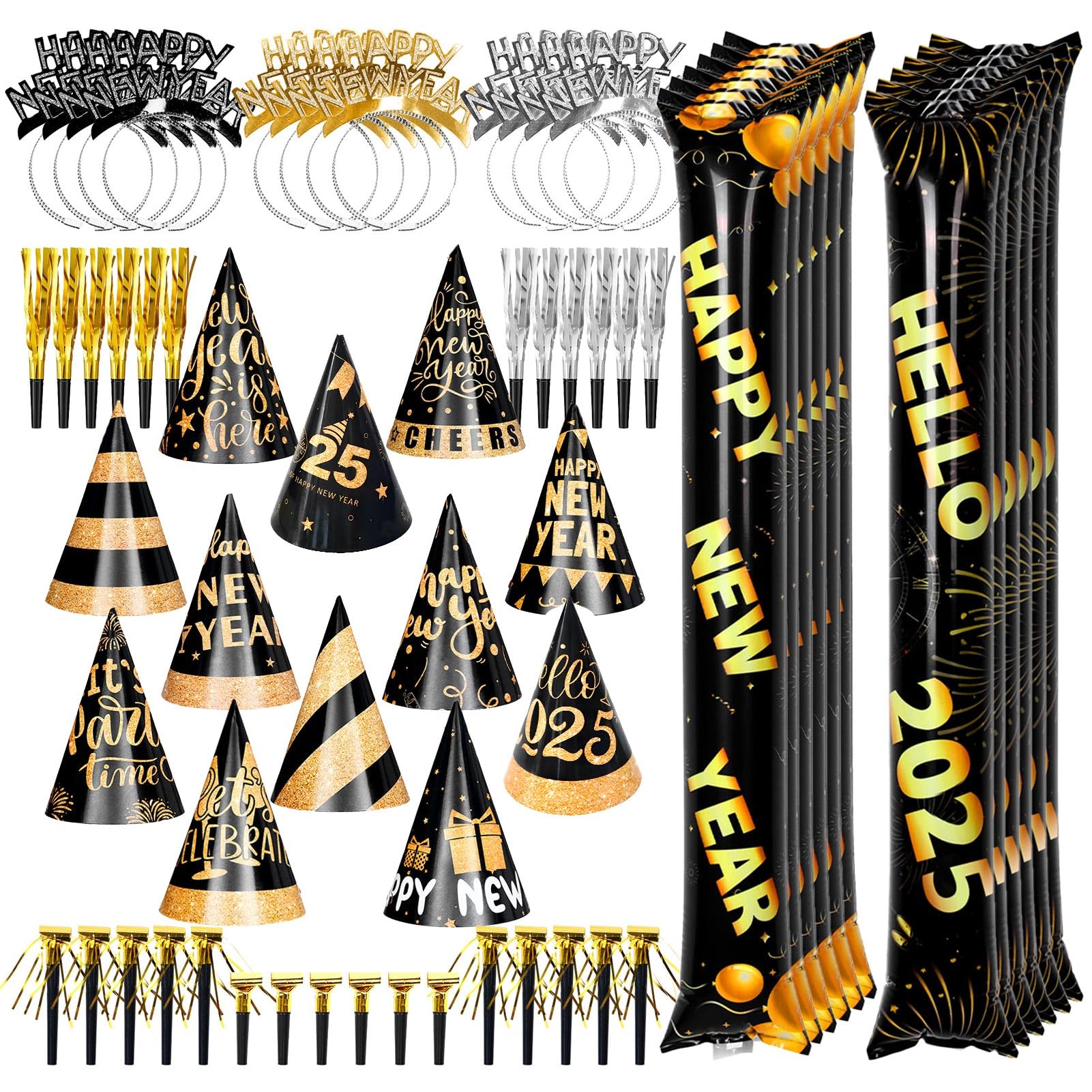 Ficlwigkis New Year's Eve Party Supplies 2025,New Years Eve Decorations 2025, New Years Eve Party Hats,Happy New Year Headband,Happy New Year Glasses,Party Blowers New Years Eve Party Accessories