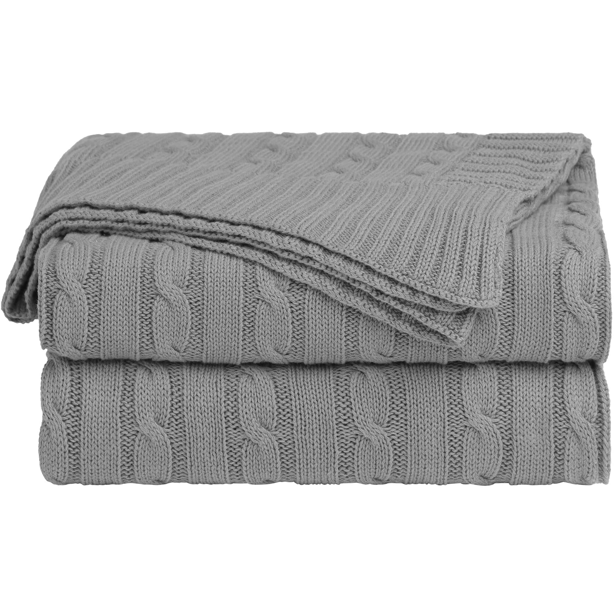 sourcing map Cotton Cable Knit Throw Blanket Soft Throw Couch Covers Decors Knitted Blankets for Sofa Bed, Grey Throw(47" x 70")