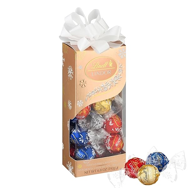 LINDT LINDOR ASSORTED CHOCOLATE CANDY TRUFFLES TRADITIONS GIFT BOX, ASSORTED CHOCOLATE WITH SMOOTH, MELTING TRUFFLE CENTER, 6.8 OZ.