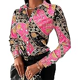 Buchona Outfits for Women Collar Blouses Button Down Shirts Colorful Long Sleeve Floral Print Tops Loose Sexy T-Shirts
