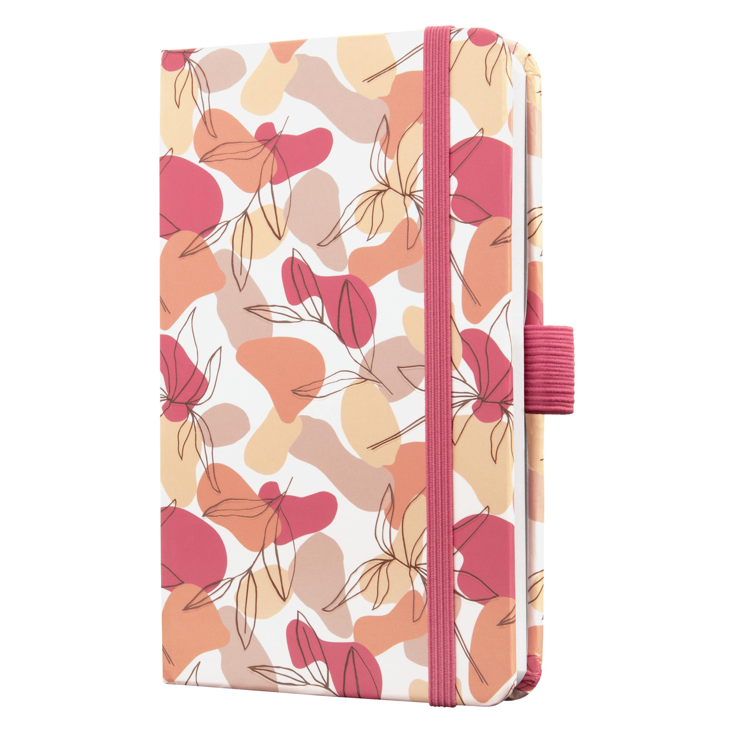 SIGEL J5358 Jolie Weekly Planner 2025, Design Spring Linear Leaves, 9,5 x 15 cm, hardcover, 174 Pages, Pink, Beige, White