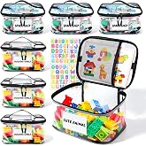 Tesuko 6 Pack Clear Toy Storage Bag with Name Tag&amp; Manual Pocket, Waterproof Transparent PVC Toy Organizer Case for Lego Bricks, Board Games, Building Blocks, Puzzles (Large Capacity, Black)