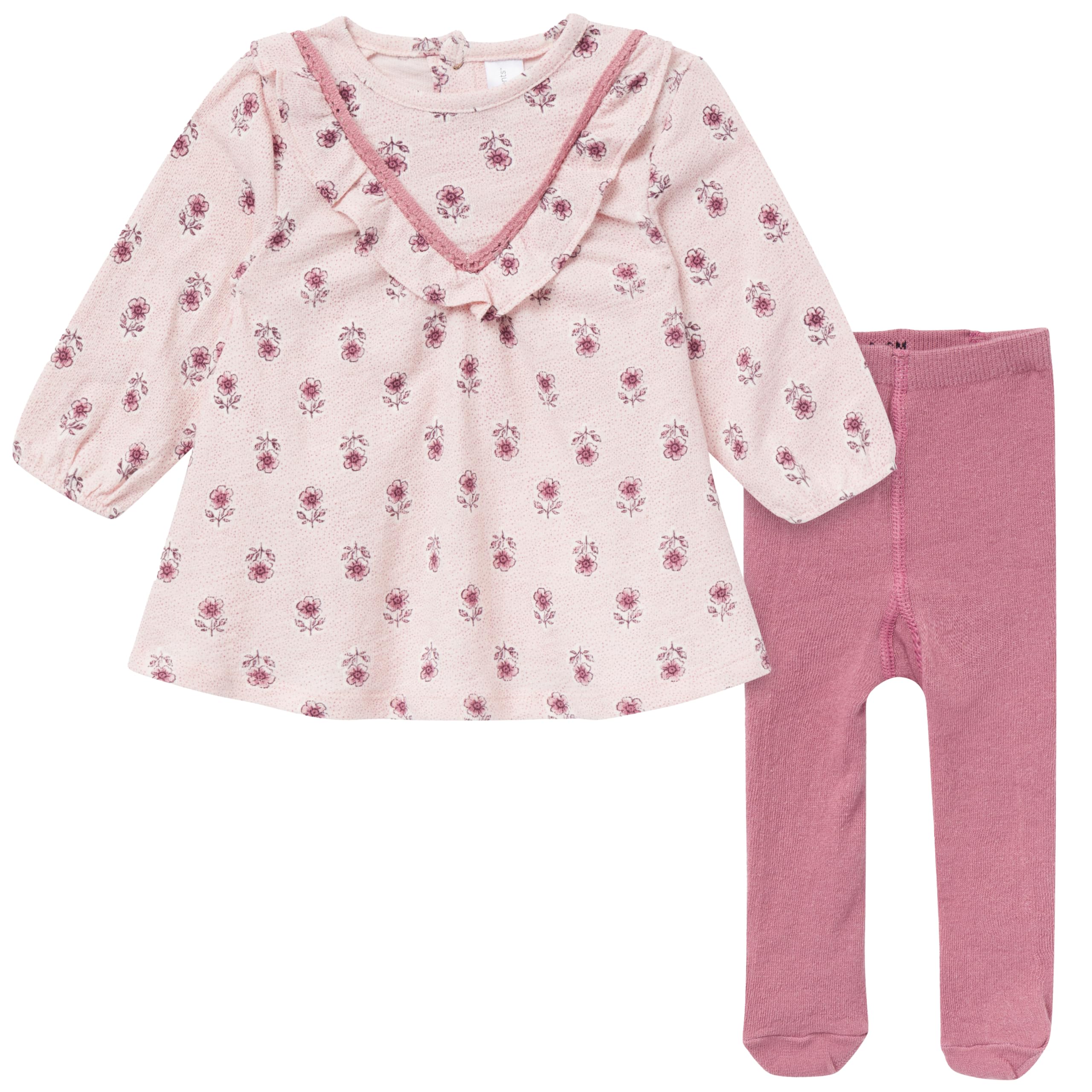 Modern Moments by Gerber Baby Girls’ Dress and Tights Set, Pink Blush Flowers, 3-6 Months
