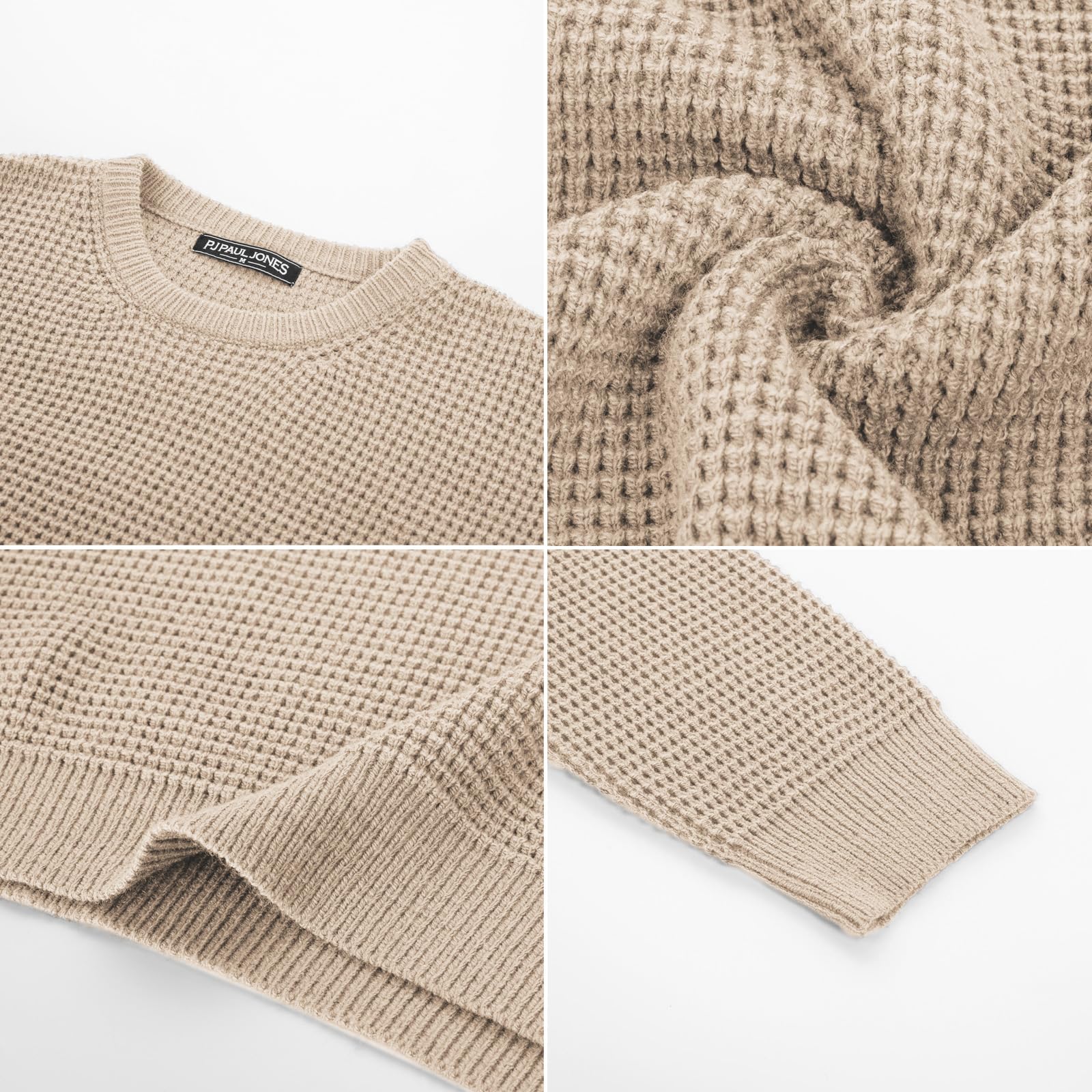PJ PAUL JONES Mens Crewneck Pullover Sweater Waffle Textured Long Sleeve Knitted Sweaters