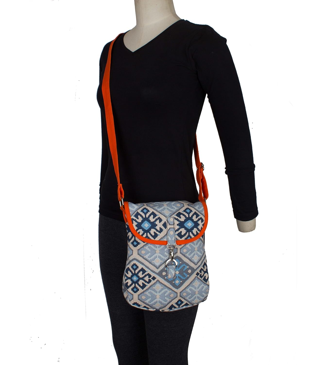 vivinkaa orange beige canvas sling bag for women