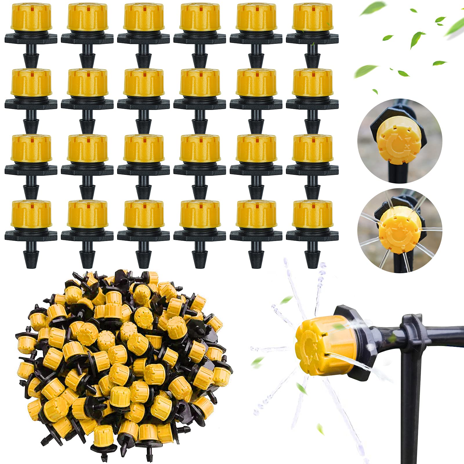 Kalolary 200Pcs 1/4Inch Adjustable Micro Drip Irrigation System Watering Sprinklers Anti-Clogging Emitter Dripper Blue Garden Supplies-Yellow