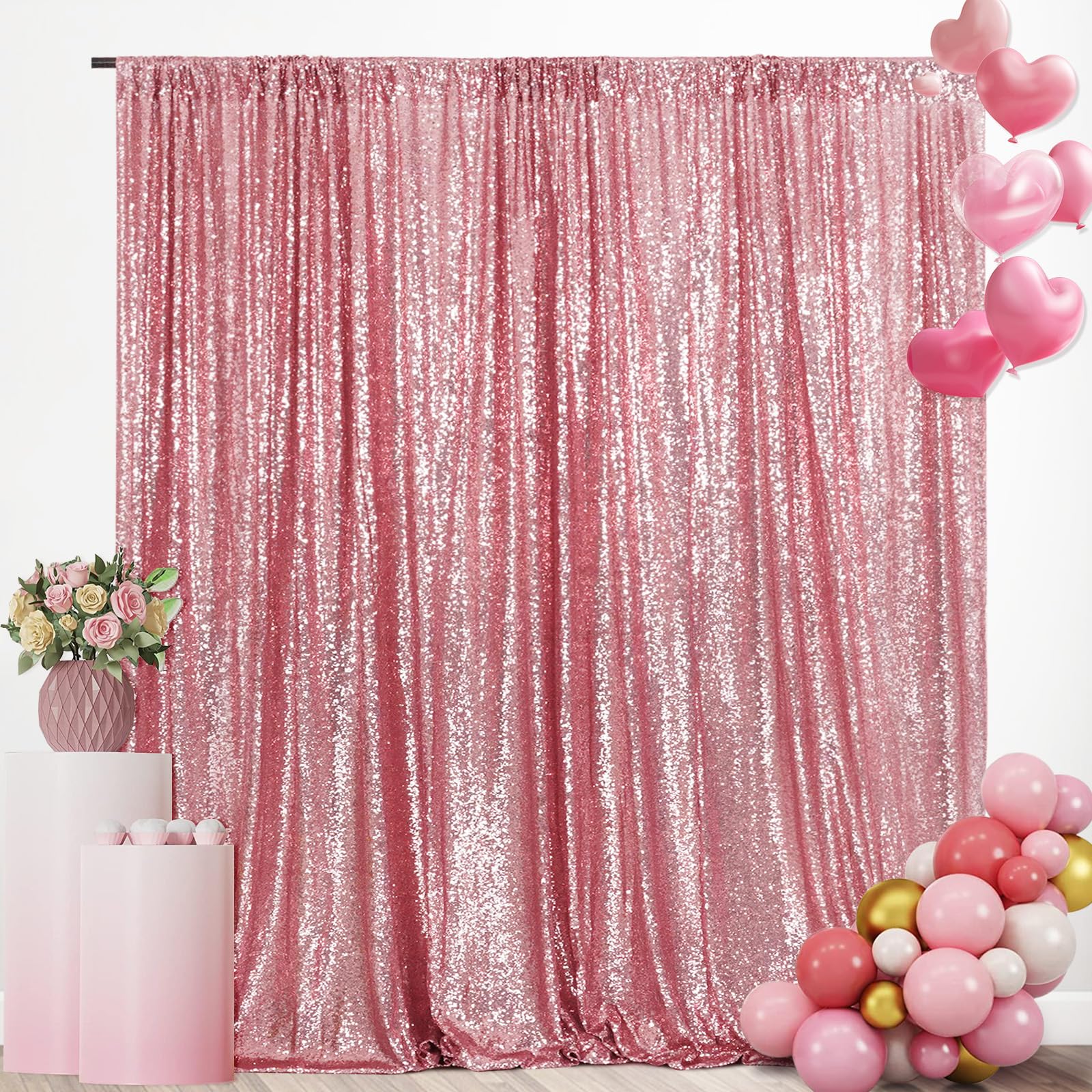 SquarePie Sequin Backdrop 10FT x 10FT Fuchsia Pink