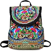 Goodhan Vintage Embroidered Backpack Purses for Women - Boho Shoulder Bag for Travel,Ethnic Floral Mini Back Pack,Lightweight Handbags for Daily Use (Red)