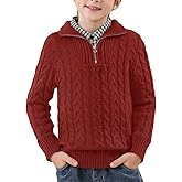 IIMMER Boys Winter Warm Cable Knit Sweaters Cute Turtle Neck Casual Quarter Zip Pullover 3-14 Years