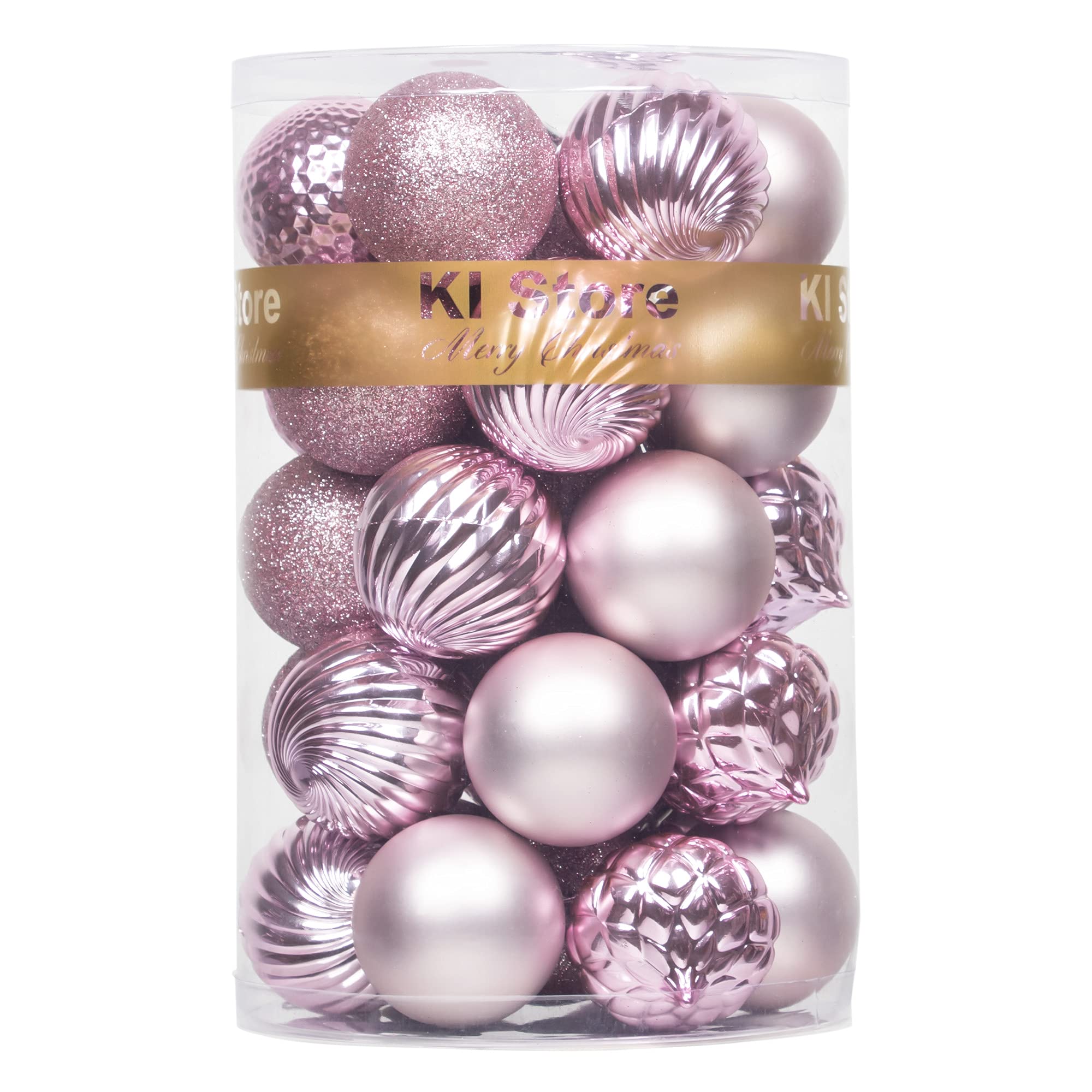 Art Beauty Christmas Tree Baubles Pink Ball Onaments Shatterproof Xmas Hanging Decorations Centrepieces 34pcs (4-Finish, 60mm)