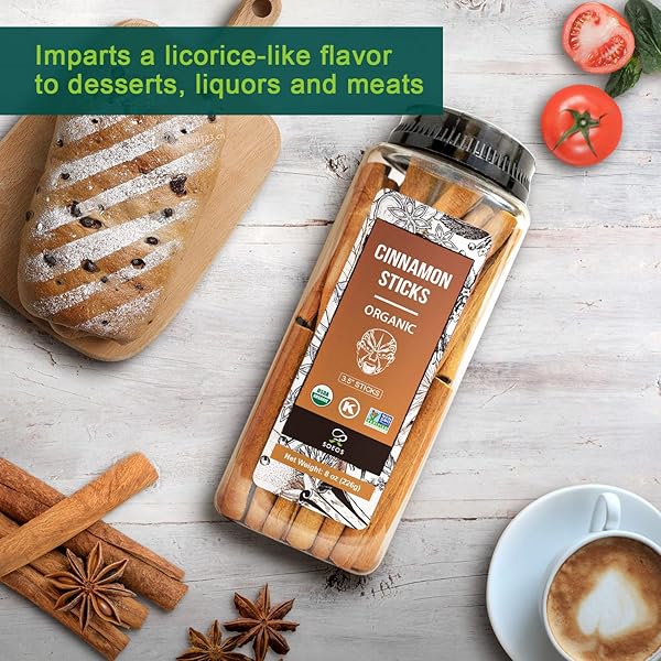 SOEOS ORGANIC CINNAMON STICKS, 8 OZ (226G), 3.5″ LENGTH, 100% RAW, NON-GMO, KOSHER CERTIFIED, WHOLE CINNAMON STICKS SEASONING SPICE FOR COFFEE, BAKING, COOKING AND BEVERAGES