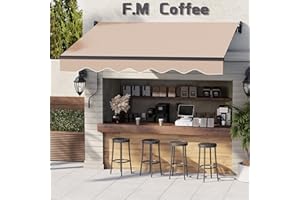 Dragosum 8'x7' Patio Retractable Awnings UV Protection Sun Shade Window Door Shelter with Manual Crank Handle,Waterproof Fabric and Aluminum Frame for Outdoor, Deck, Yard, Balcony (Beige)