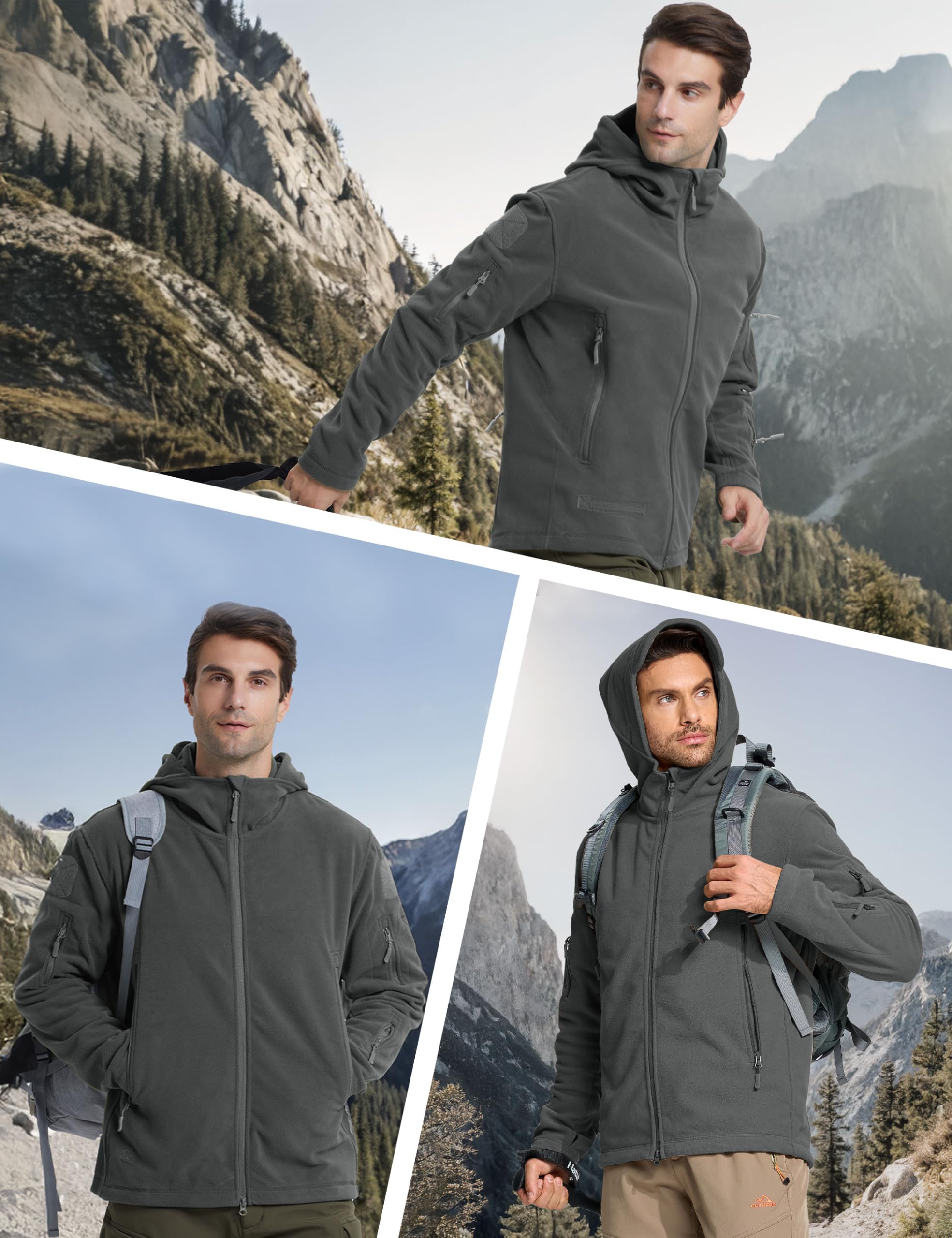 CRYSULLY Men's Military Tactical Sport Warm Fleece Hooded Outdoor Adventure Jacket Coats