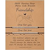 S925 Sterling Silver Morse Code Bracelets for Women, 2pcs Morse Code Bracelets Set Pinky Promise Matching Bracelets for Couples Friends Friendship Bracelets Valentine's Day Birthday Gifts for Women