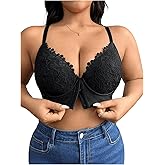 WDIRARA Women's Plus Size Front Closure Lace Bralette V Neck Push Up Sexy Bras High Support Bra