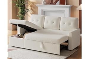 IULULU L Shaped Sectional Sofa, Convertible Sleeper Boucle Couch with Pullout Bed, Storage Chaise, 2 in 1 Pull Out Couch for Living Room, Apartment, White