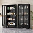 erosoei Metal Kitchen Pantry Storage Cabinet,Food Pantries Cabinets with Acrylic Glass Doors and Adjustable Shelves,Storage Cupboard for Kitchen, Living Room, Laundry Room and Dinning Room 61.02”H