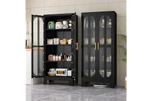 erosoei Metal Kitchen Pantry Storage Cabinet,Food Pantries Cabinets with Acrylic Glass Doors and Adjustable Shelves,Storage Cupboard for Kitchen, Living Room, Laundry Room and Dinning Room 61.02”H