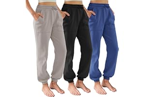 DITOK 3 Pack Sweatpants for Women Fleece Lined High Waisted Joggers with Pockets Baggy Comfy Lounge Pants