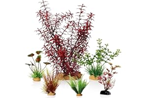 Emotionlite Aquarium Plants, Artificial Fish Tank Plastic Decorations Decor Plants Set Red & Green 6 Packs