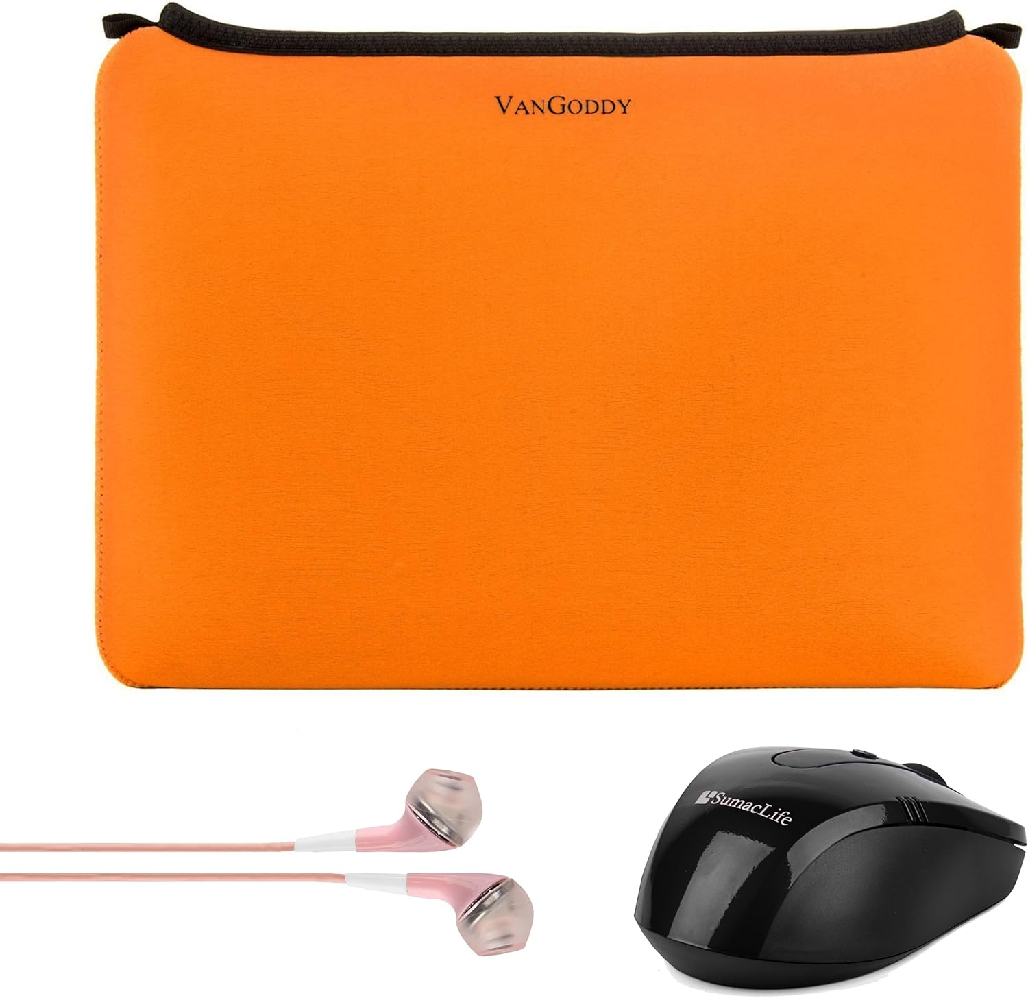 Vangoddy 12 Inch Neoprene Sleeve Orange for Acer Chromebook 11 G4 11.6 inch, Sony Xperia Z2 10.1 inch, Gigabyte S1082 10.1 inch, Kocaso M1070 10.1 inch with Earbud with Wireless Mice