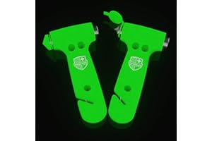 Swiss Safe Durable 5-1 Car Safety Hammer Window Breaker Breaker Tool w/Seatbelt Cutter - Emergency Escape Glass Hammer - Truck, Car Safety Essentials & Accessories - Glow, 2 Pack