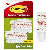 Command Poster Strips, 64 Strips | Damage-Free Hanging Poster Hangers, No Tools Great for Home, Room, Wall, and Office Decor, White Adhesive