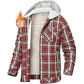 TBMPOY Men's Flannel Shirt Jacket Fleece Lined Plaid Sherpa Full Zip Winter Hoodie Warm Coat Casual Zipper Pockets