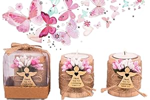 HAPPY TIMES FAVORS Pack of 10 Wood Tealight Candle Holder, Handmade Baptism Gifts for Girl, Communion Favors for Guests, First Communion Gift, Baptism Candle Tealight Holders (Angel-Pink, Light Brown)