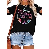 FRYAID Magical Shirt Women Believe in The Magic Tshirt Kingdom Castle Tie Dye Tee Family Holiday Vacation Short Sleeve Tops