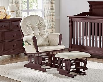 storkcraft bowback glider and ottoman espresso with beige