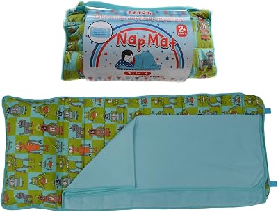Soft Touch Toddler Nap Mat with Pillow & Blanket | 125cm Green Robot