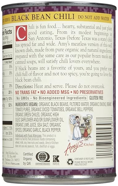 AMY’S ORGANIC CHILI,BLACK BEAN SOUP – 14.7 OZ