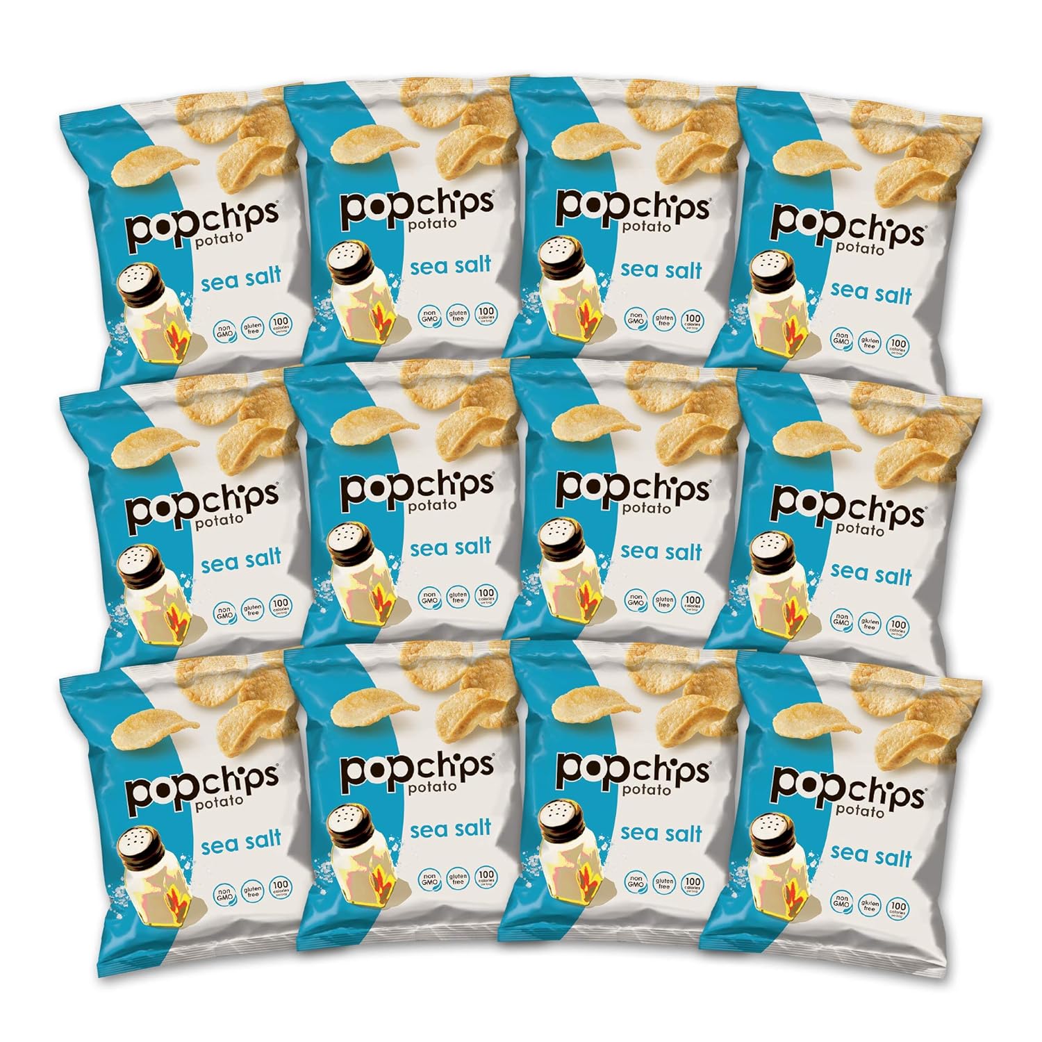 Popchips Potato Chips, Sea Salt, Gluten Free, Single Serve 0.8 oz Bags (Pack of 12)