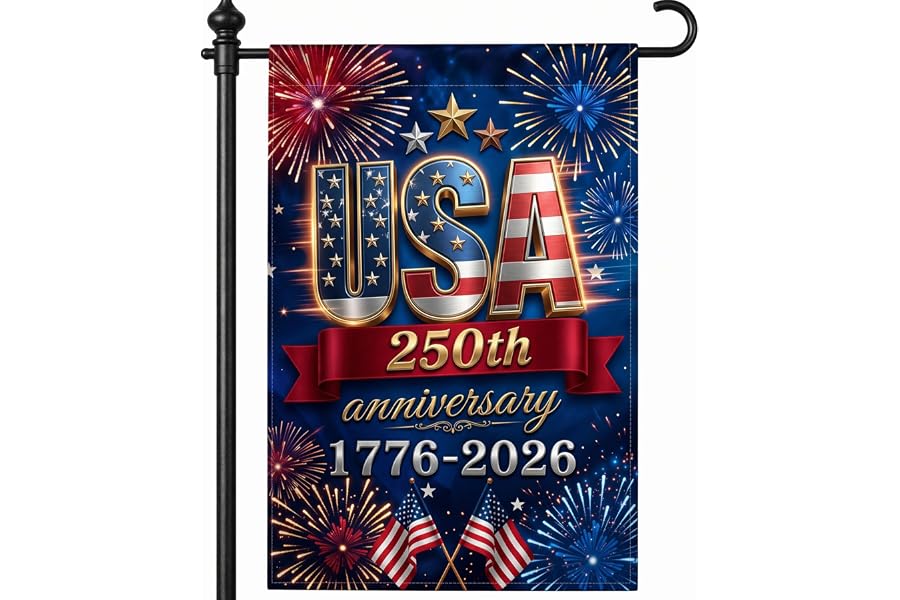 250 Anniversary USA Flag, 4th of July Decorations, Double Sided, UV Protection, Fade Resistant, 12x18 Inch, American Patriotic Outdoor Yard Garden Flags, 1776-2026 Commemorative (Blue)