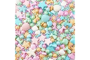 Sentovac Colorful Mermaid Sprinkle Edible Decorating Ocean Sprinkles for Cake Cupcake Topper Cookie Baking Decorations Starfish Shell Pearl Mermaid Candy Mix Mermaid Party Birthday Cake Decorations