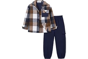 Queenstyle Toddler Boy Clothes 2Pcs Flannel Plaid Shirt and Sweatpants Outfits Fall Winter Boys Clothing for 3-8 Years