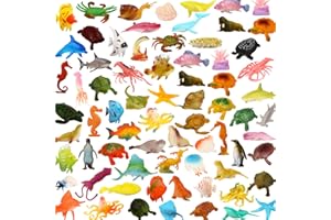 ValeforToy Ocean Sea Animals, 78 Piece Mini Sea Life Creatures Toys Set, Plastic Underwater Sea Animals Learning Toys for Boys Girls Kids Toddlers Party Bag Stuffers, Gift, Prize, Piñata, Sensory Toy